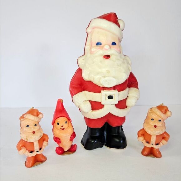 Set of 4 Vintage Hand Dipped Gurley & Suni Santa Elf Novelty Holiday Candles - Picture 2 of 11